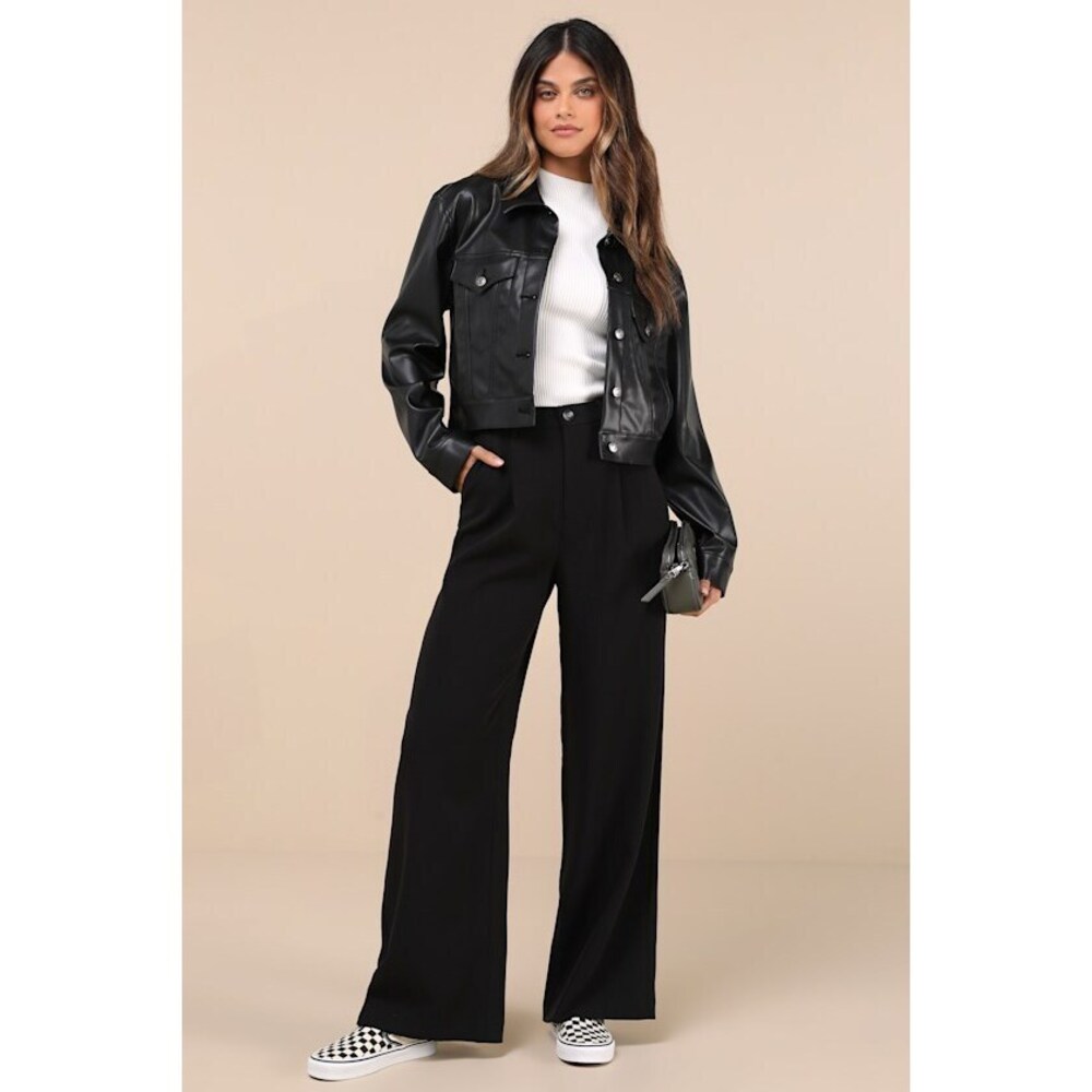 Lulus Composed Moment Black High-rise Wide-leg Trouser Pants - Size M